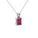 Emerald cut red gemstone solitaire pendant in white gold four prong setting