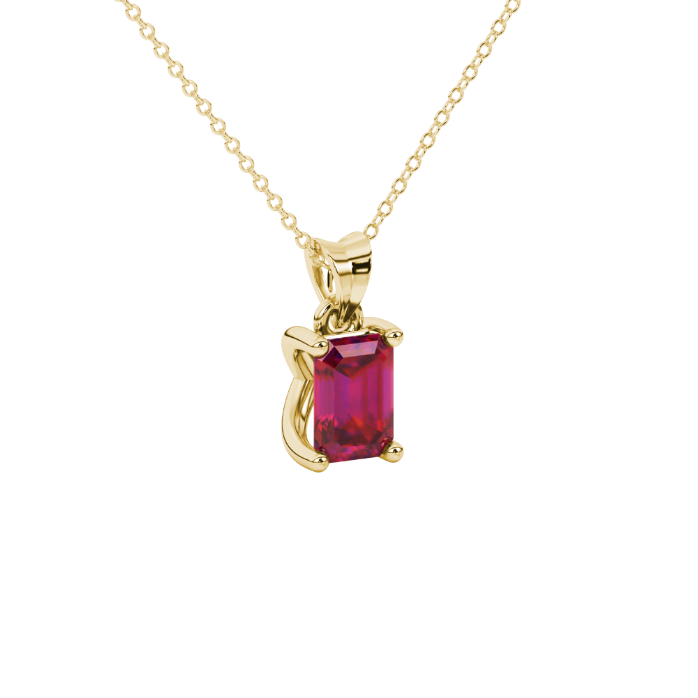 Emerald cut red gemstone solitaire pendant in white gold four prong setting