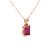 Emerald cut red gemstone solitaire pendant in white gold four prong setting