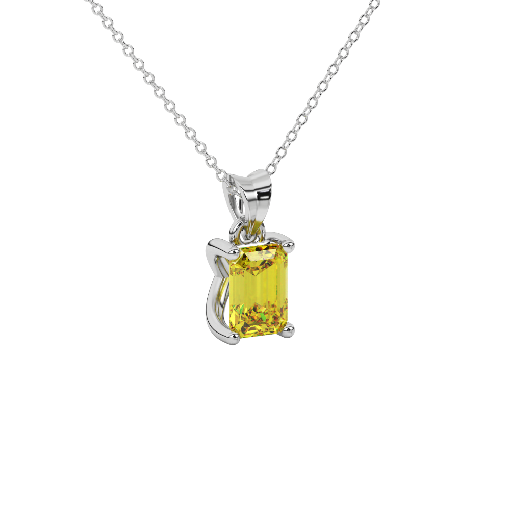 Emerald cut yellow gemstone solitaire pendant in rose gold four prong setting