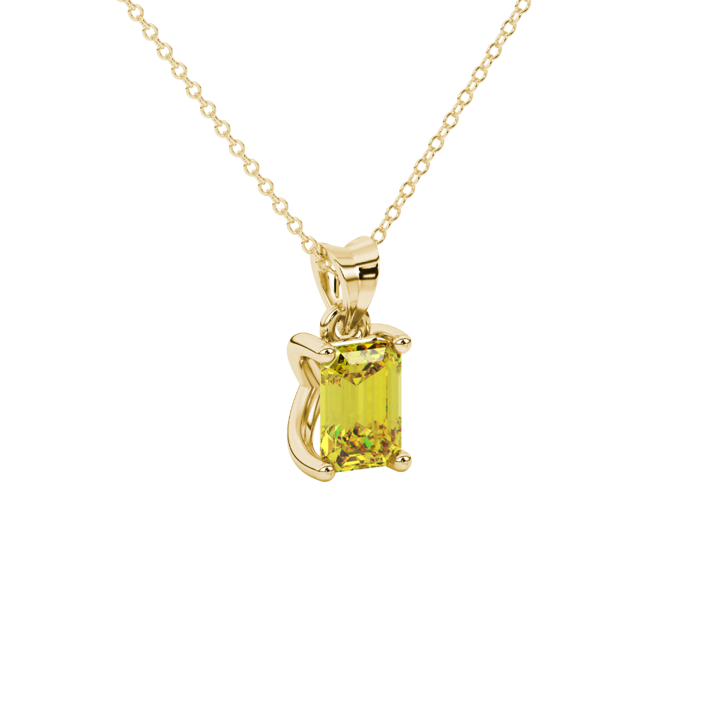 Emerald cut yellow gemstone solitaire pendant in rose gold four prong setting
