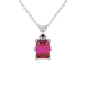 Emerald cut red gemstone solitaire pendant in gold with six prong setting