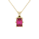 Emerald cut red gemstone solitaire pendant in gold with six prong setting