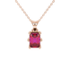 Emerald cut red gemstone solitaire pendant in gold with six prong setting