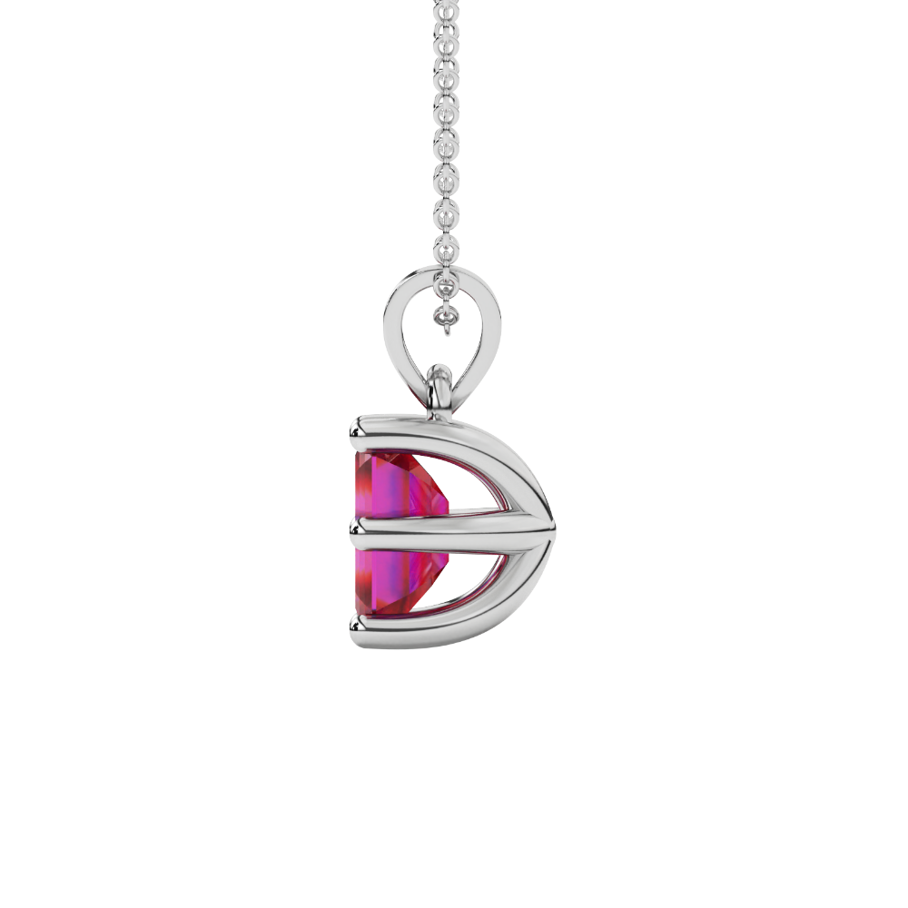 Emerald cut red gemstone solitaire pendant in gold with six prong setting