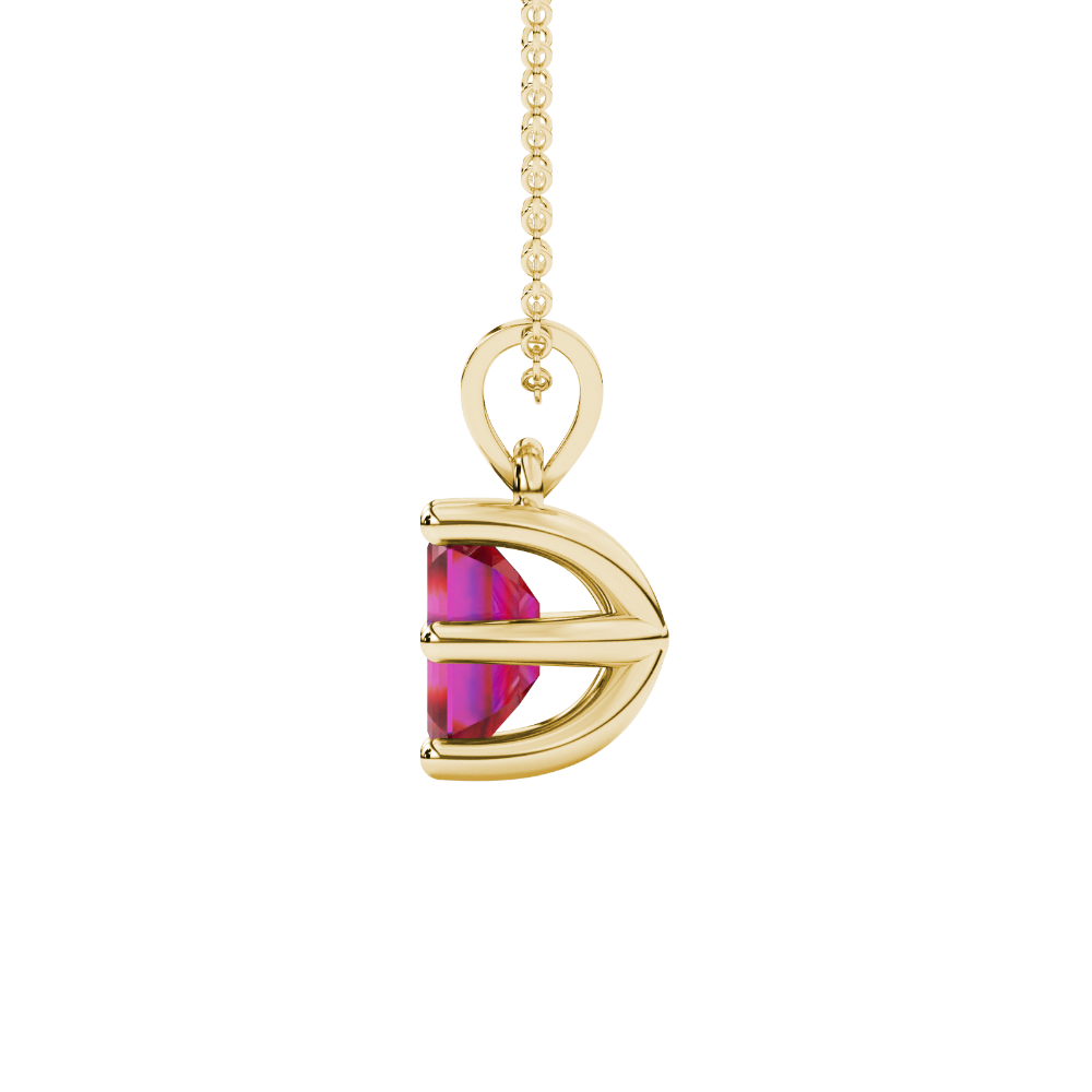 Emerald cut red gemstone solitaire pendant in gold with six prong setting