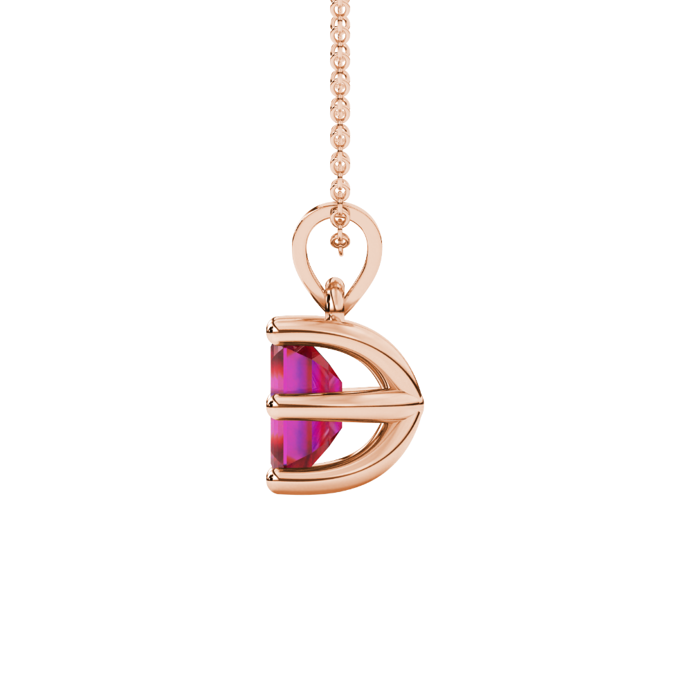 Emerald cut red gemstone solitaire pendant in gold with six prong setting