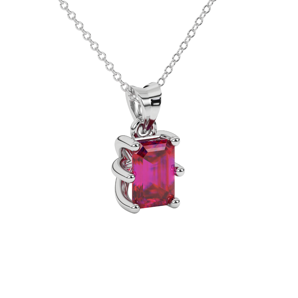 Emerald cut red gemstone solitaire pendant in gold with six prong setting