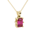 Emerald cut red gemstone solitaire pendant in gold with six prong setting