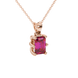 Emerald cut red gemstone solitaire pendant in gold with six prong setting