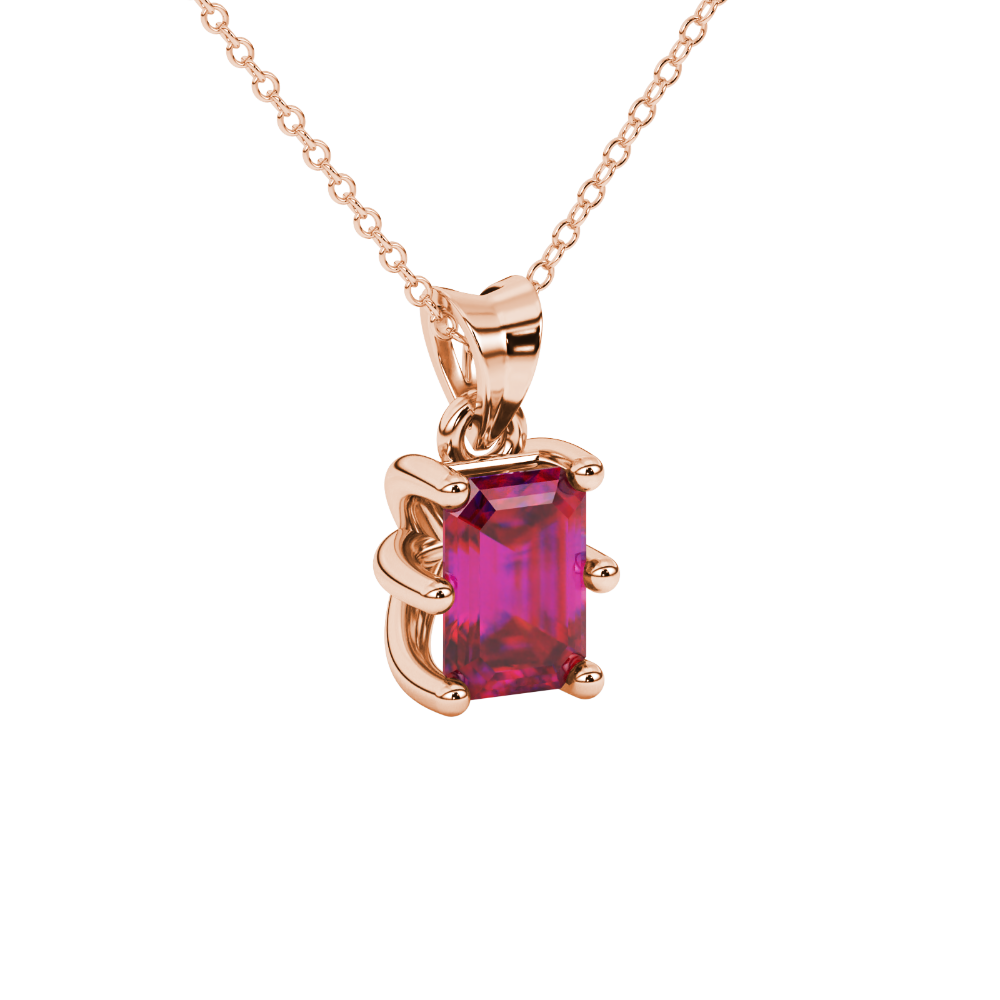 Emerald cut red gemstone solitaire pendant in gold with six prong setting