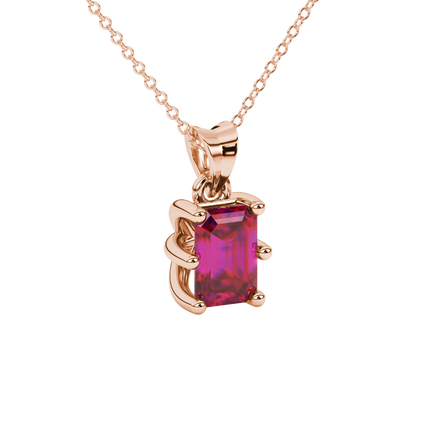 Emerald cut red gemstone solitaire pendant in gold with six prong setting