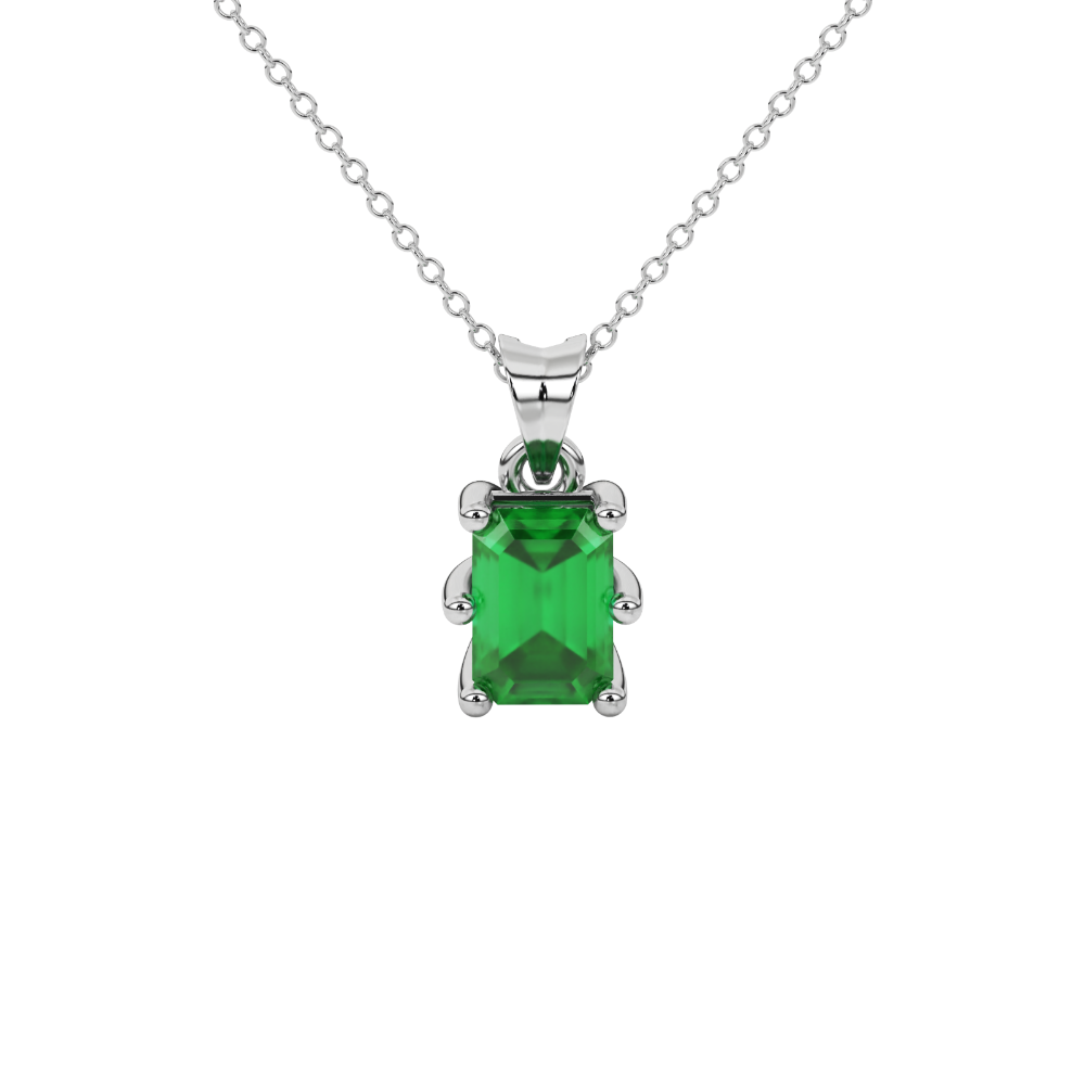 Emerald cut green gemstone solitaire pendant in gold with six prong setting