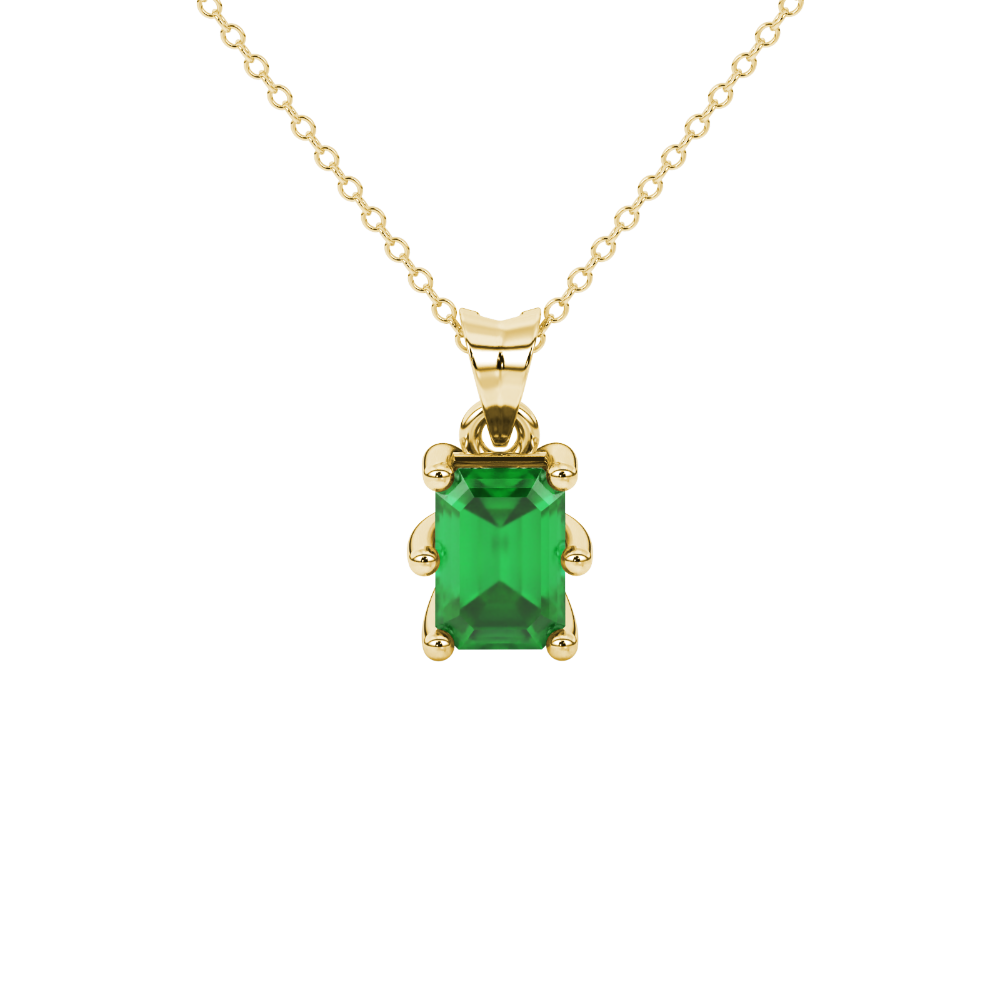 Emerald cut green gemstone solitaire pendant in gold with six prong setting