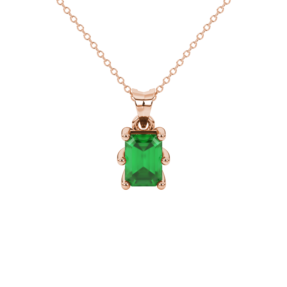 Emerald cut green gemstone solitaire pendant in gold with six prong setting