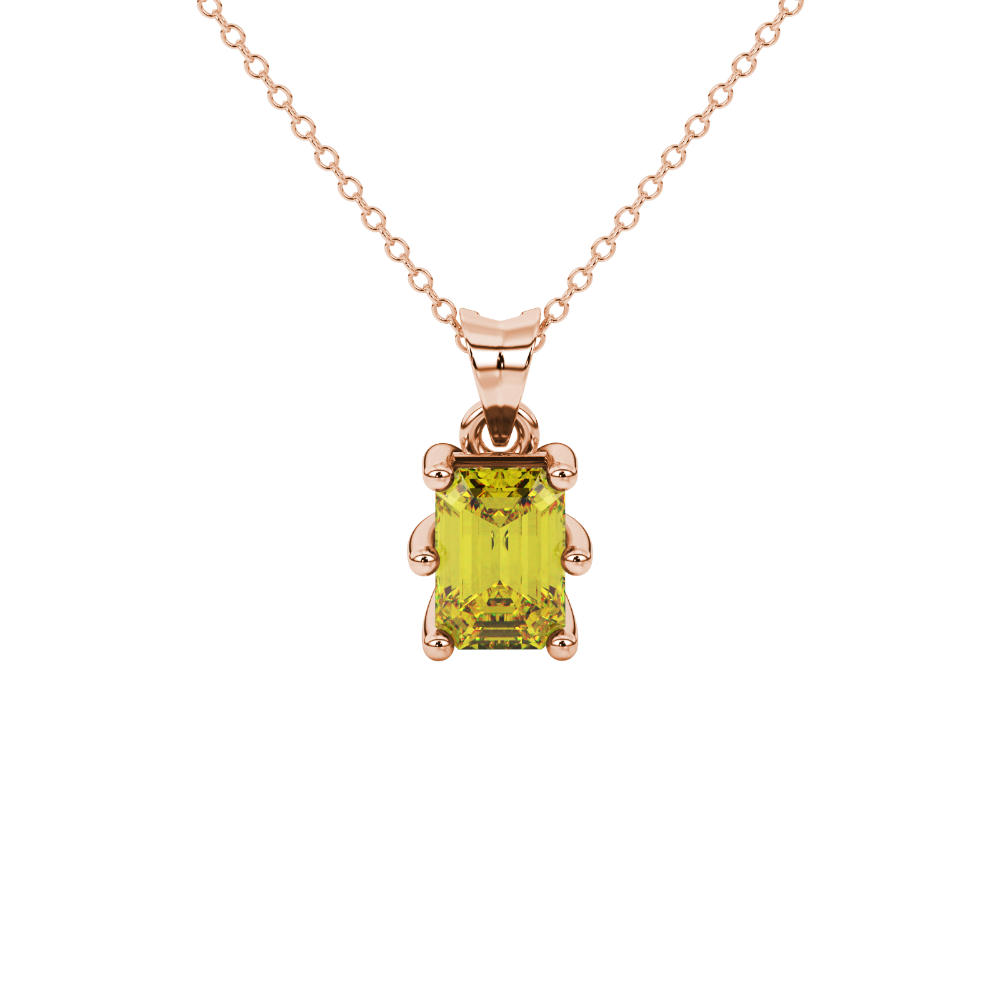 Emerald cut yellow gemstone solitaire pendant in gold with six prong setting
