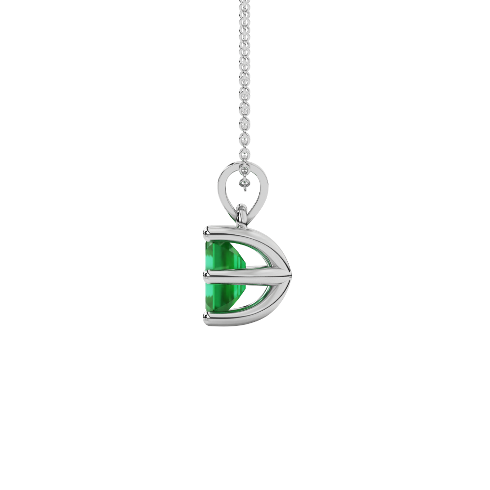 Emerald cut green gemstone solitaire pendant in gold with six prong setting