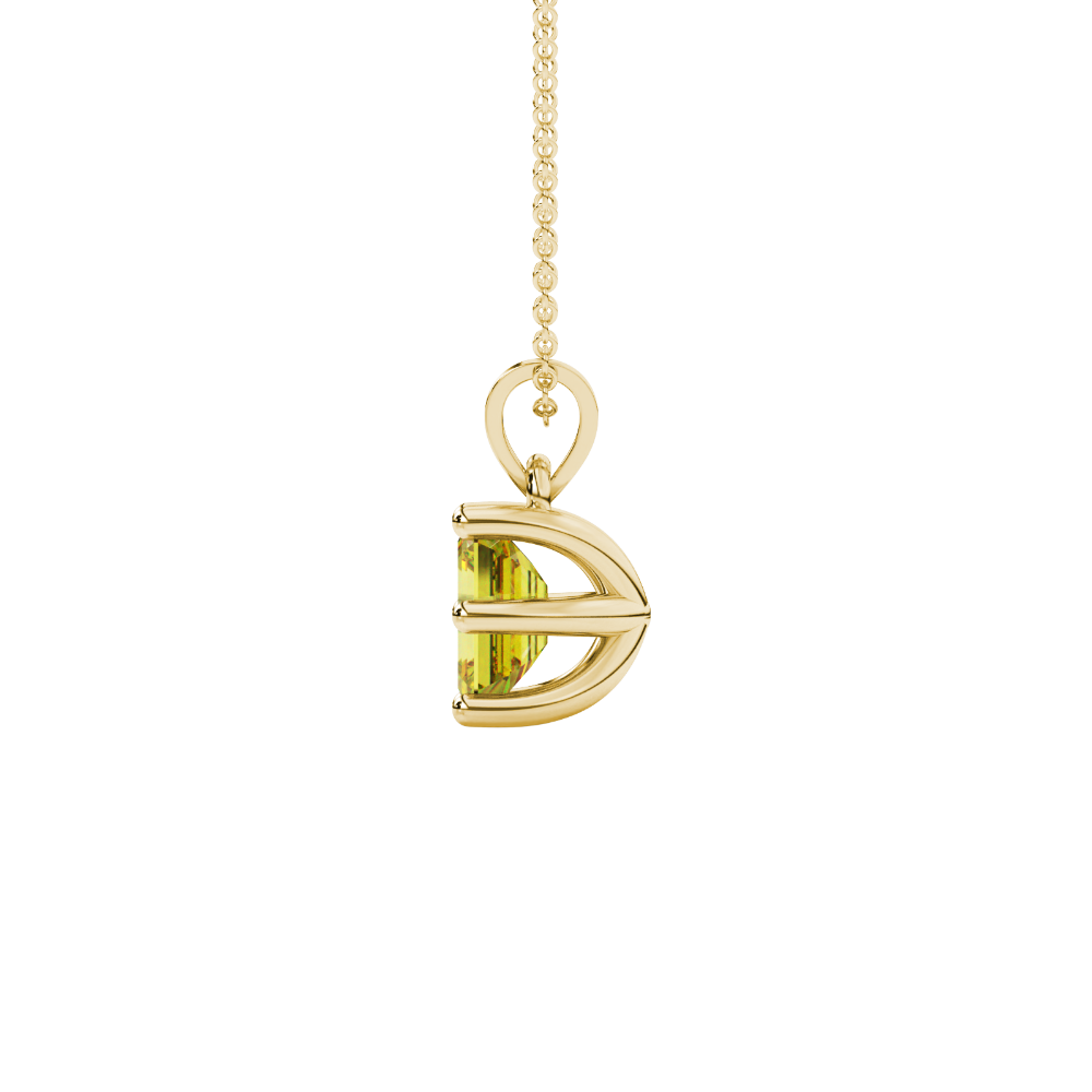 Emerald cut yellow gemstone solitaire pendant in gold with six prong setting