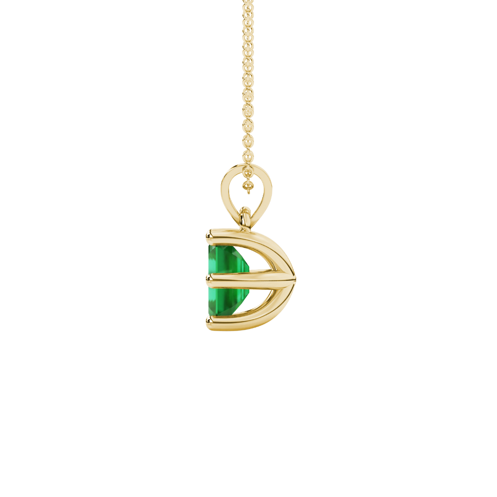 Emerald cut green gemstone solitaire pendant in gold with six prong setting