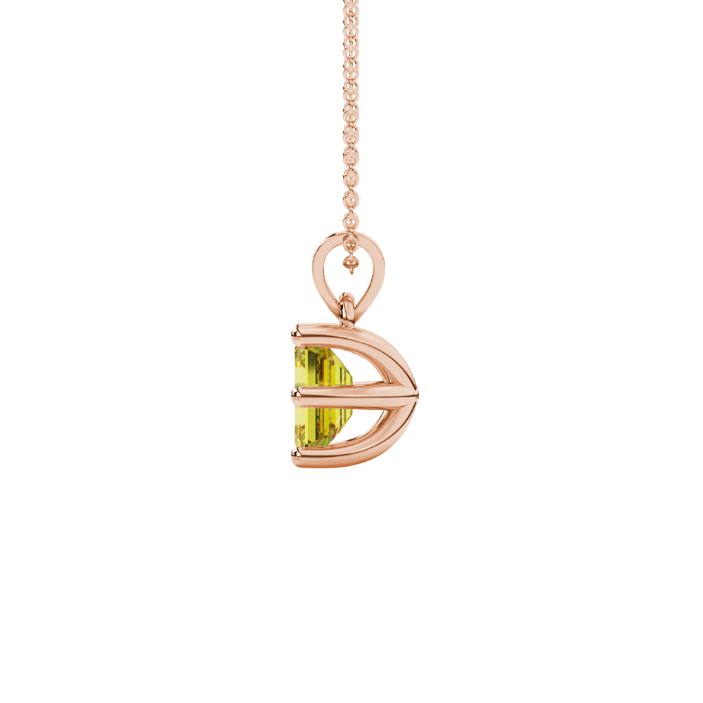 Emerald cut yellow gemstone solitaire pendant in gold with six prong setting