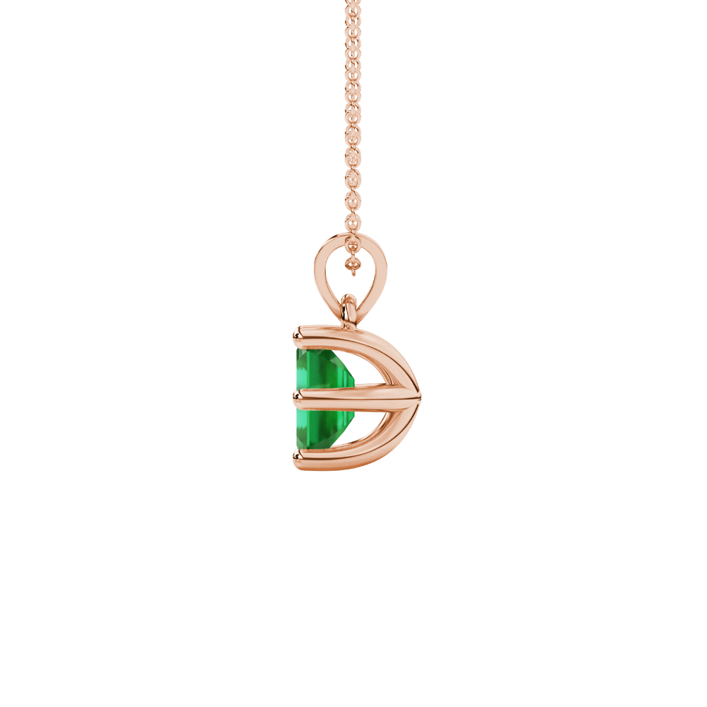 Emerald cut green gemstone solitaire pendant in gold with six prong setting