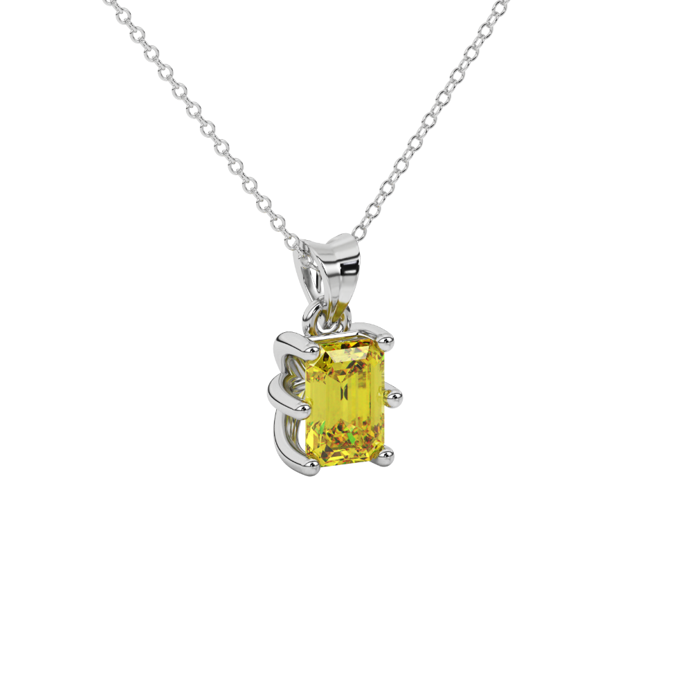 Emerald cut yellow gemstone solitaire pendant in gold with six prong setting
