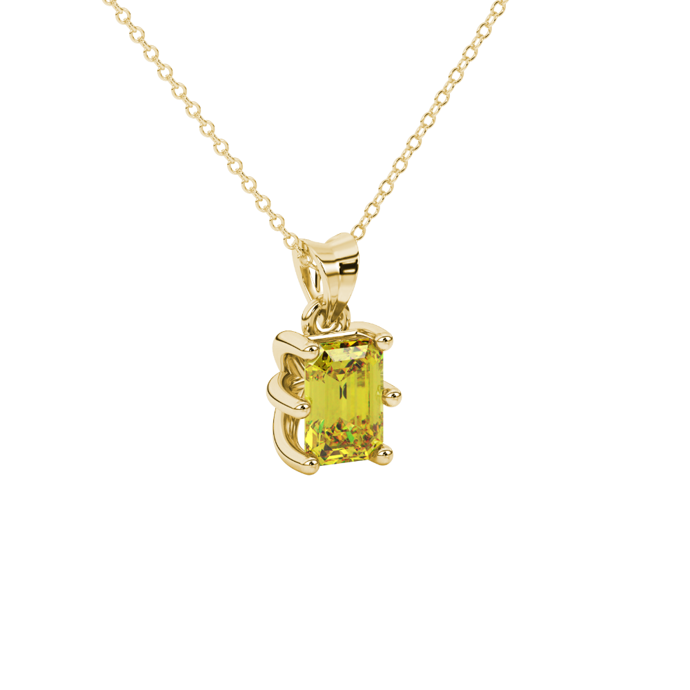 Emerald cut yellow gemstone solitaire pendant in gold with six prong setting