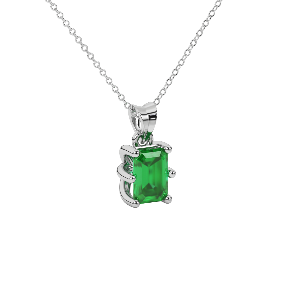 Emerald cut green gemstone solitaire pendant in gold with six prong setting