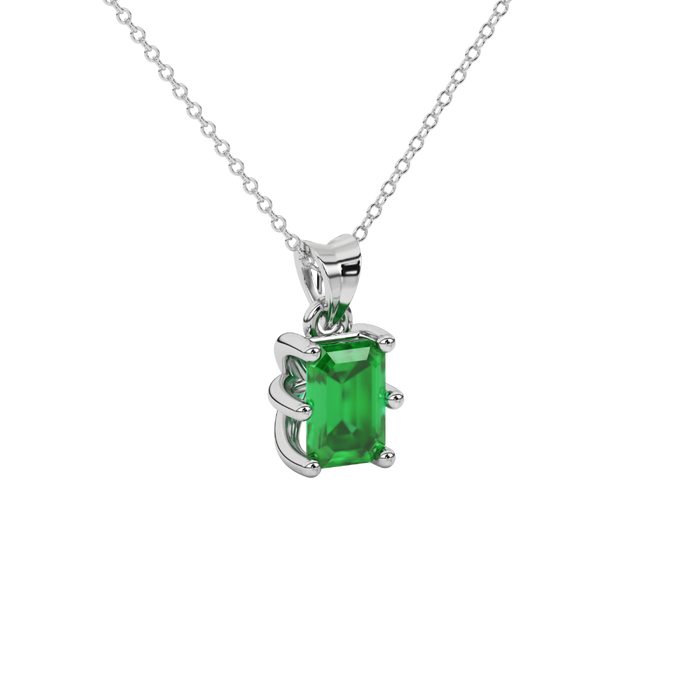 Emerald cut green gemstone solitaire pendant in gold with six prong setting