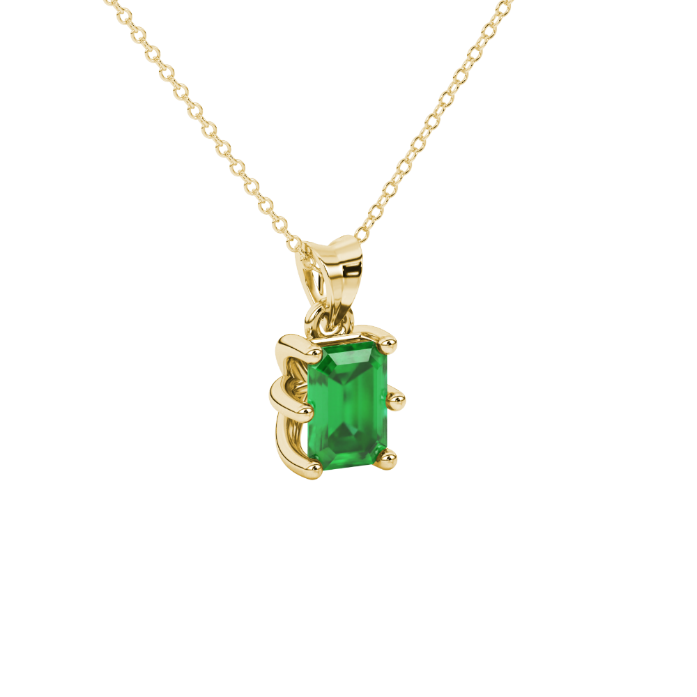 Emerald cut green gemstone solitaire pendant in gold with six prong setting