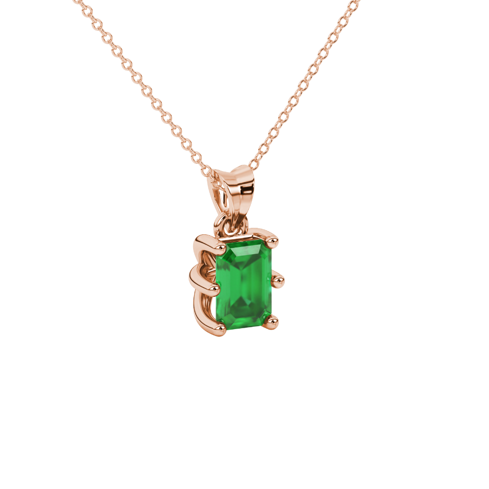 Emerald cut green gemstone solitaire pendant in gold with six prong setting