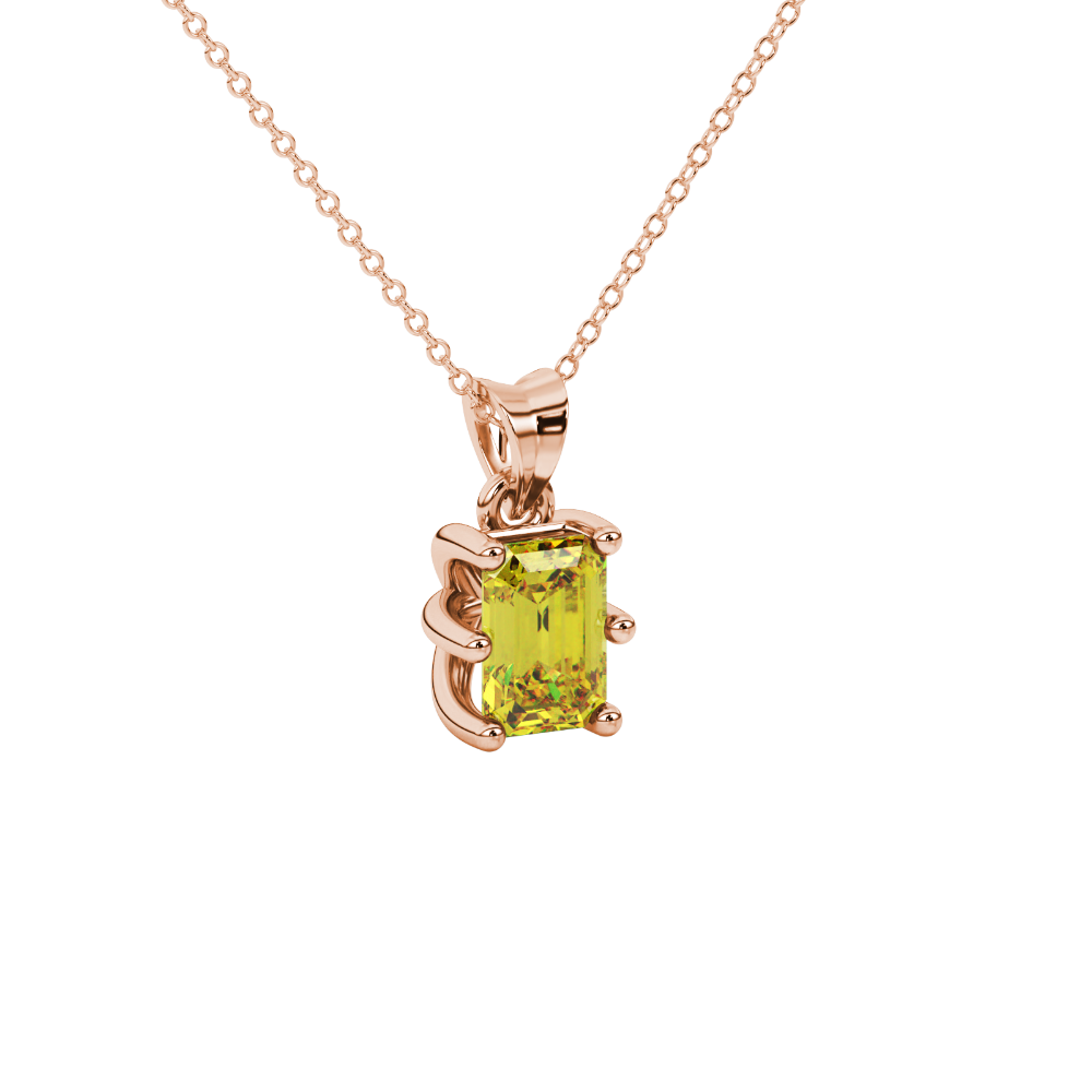 Emerald cut yellow gemstone solitaire pendant in gold with six prong setting