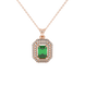 Emerald cut green gemstone double halo pendant with octagonal diamond frame in gold