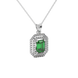 Emerald cut green gemstone double halo pendant with octagonal diamond frame in gold