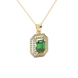 Emerald cut green gemstone double halo pendant with octagonal diamond frame in gold