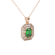 Emerald cut green gemstone double halo pendant with octagonal diamond frame in gold