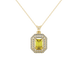 Emerald cut yellow gemstone double halo pendant with octagonal diamond frame in gold