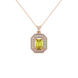 Emerald cut yellow gemstone double halo pendant with octagonal diamond frame in gold