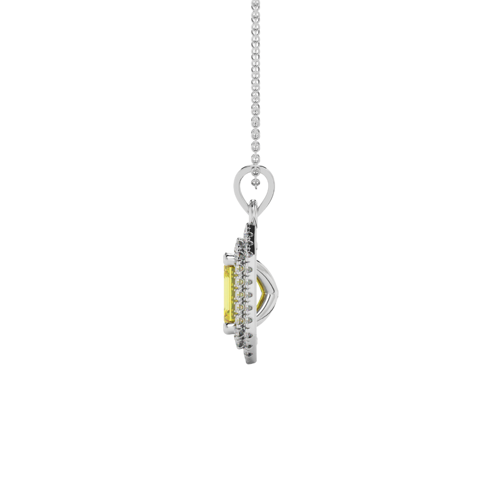 Emerald cut yellow gemstone double halo pendant with octagonal diamond frame in gold