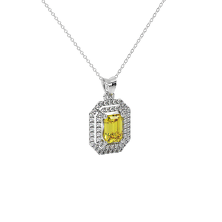 canary yellow gemstone double halo pendant in sterling silver