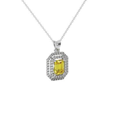 canary yellow gemstone double halo pendant in sterling silver