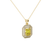Emerald cut yellow gemstone double halo pendant with octagonal diamond frame in gold