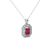 Emerald cut red gemstone double halo pendant with octagonal diamond frame in gold