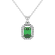 Emerald cut green gemstone halo pendant with round diamond accents