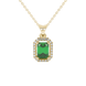 Emerald cut green gemstone halo pendant with round diamond accents