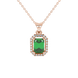 Emerald cut green gemstone halo pendant with round diamond accents