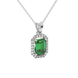 Emerald cut green gemstone halo pendant with round diamond accents