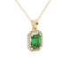 Emerald cut green gemstone halo pendant with round diamond accents