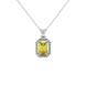 Emerald cut yellow gemstone halo pendant with round diamond accents