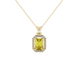 Emerald cut yellow gemstone halo pendant with round diamond accents